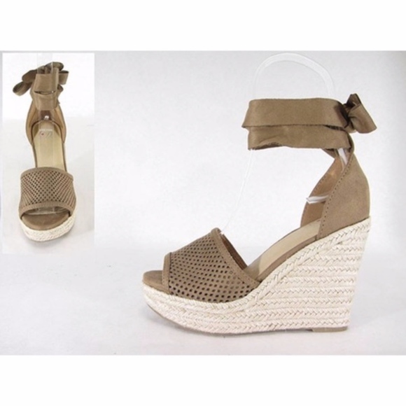 NATALIE Lace up Wedge - TAN  - Picture 2 of 5